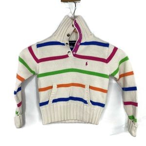 Ralph Lauren Polo Pull Over Sweater Snap Neck 100% Cotton Cream with Stripes 6